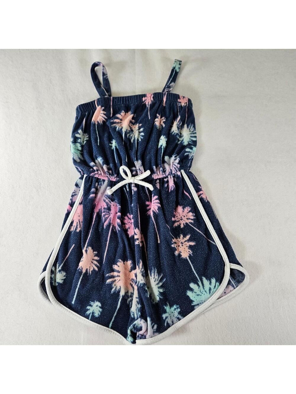 SO Girls Romper Size L 10 12 Palm Tree Navy Summer Outfit